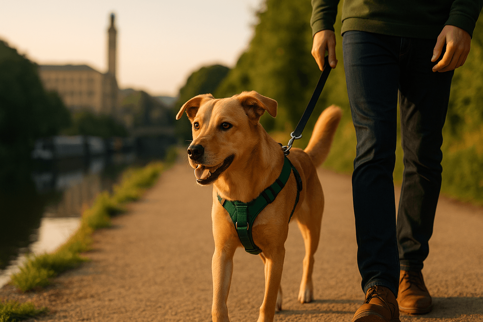 Dog by the river in Saltaire